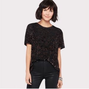 FREE PEOPLE Womens Cheetah Velvet Burnout Top  Blouse LG/XL BNWT SO